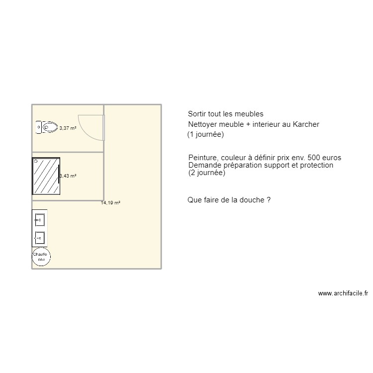 vestiaire garage. Plan de 3 pièces et 21 m2