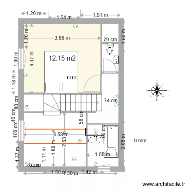 VA COTE deuxi&egrave;me d&eacute;cale sud alignement escalier actuel . Plan de 