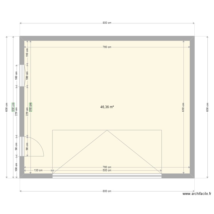 garage chico. Plan de 1 pièce et 46 m2