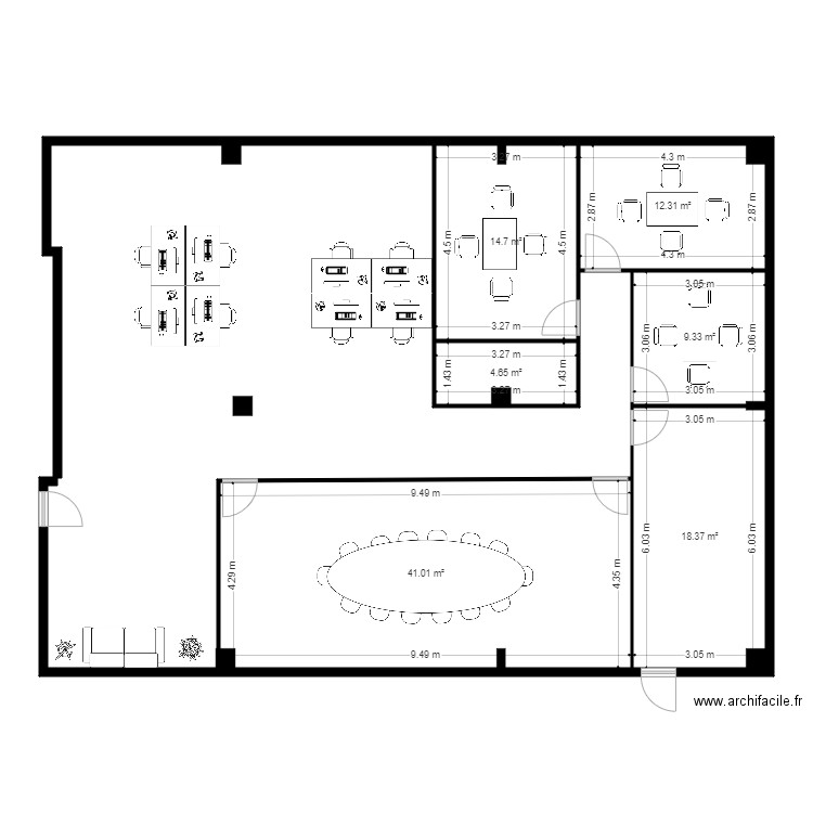 Locaux Toulouse projet 2. Plan de 6 pièces et 100 m2