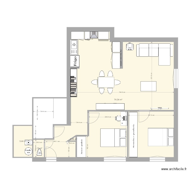 ROMAN R+1 deux. Plan de 4 pièces et 79 m2