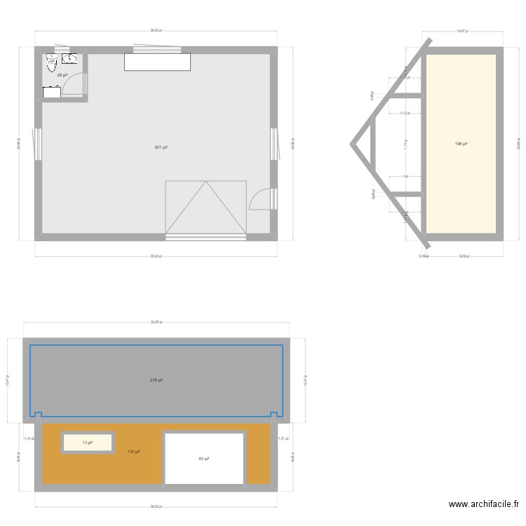 garage dom. Plan de 7 pièces et 123 m2