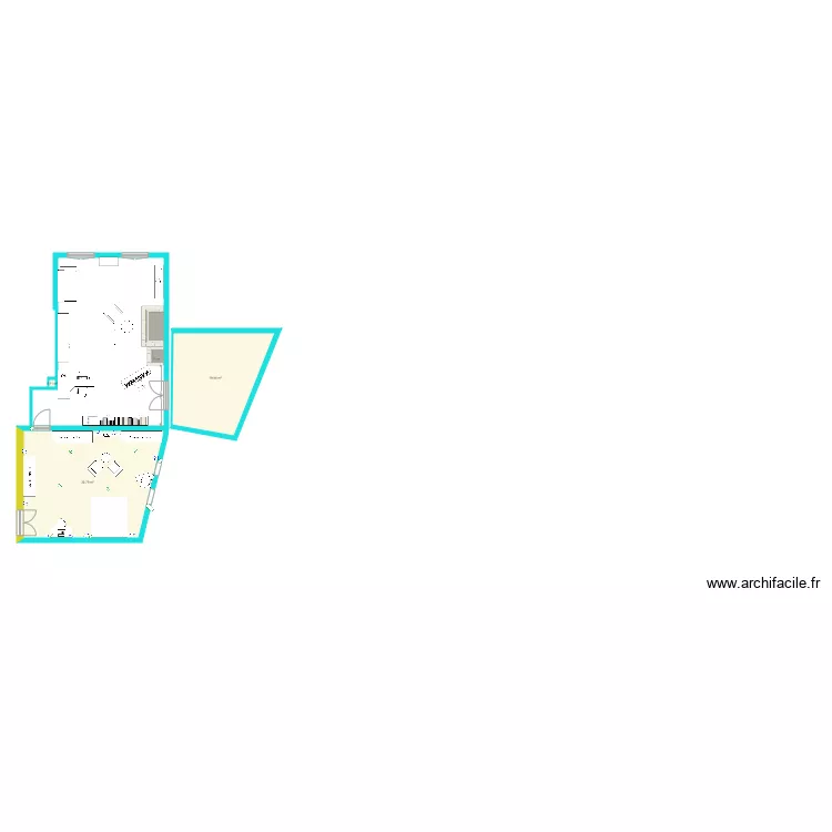 chambre et salon et cuisine. Plan de 