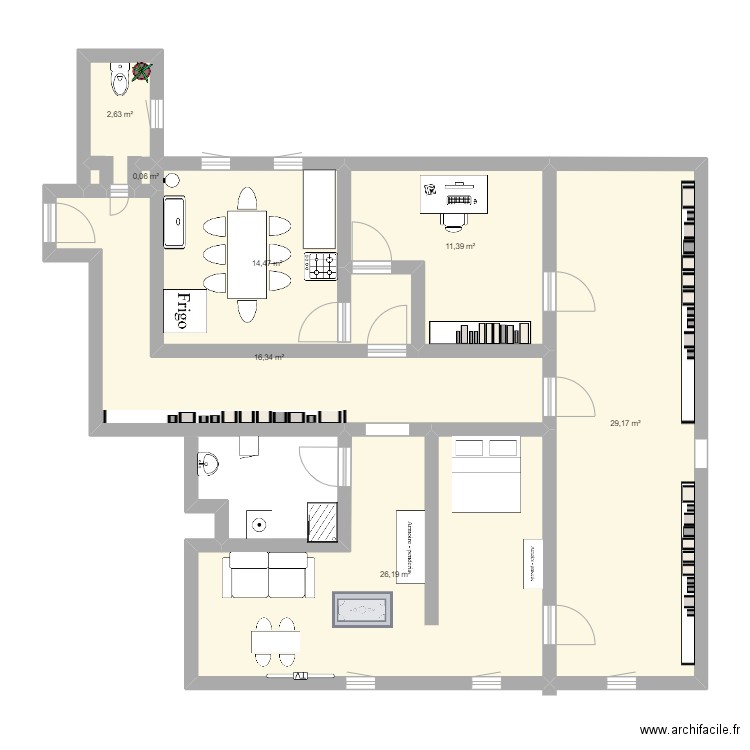 plan vieux toilette. Plan de 7 pièces et 100 m2