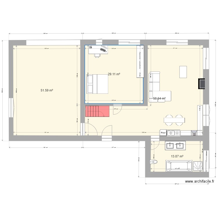 cuisine inversée. Plan de 0 pièce et 0 m2