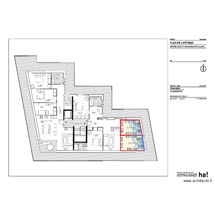 attique version 3 central. Plan de 2 pièces et 26 m2