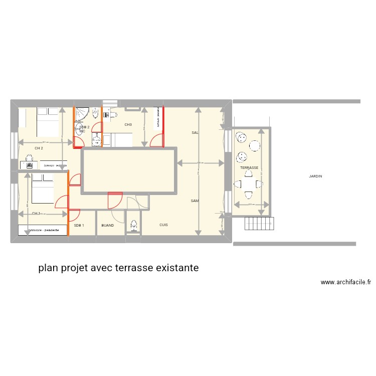 Vincennes projet avec terrasse. Plan de 11 pièces et 115 m2