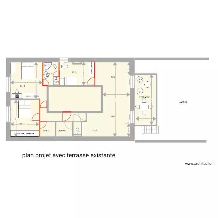 Vincennes projet avec terrasse. Plan de 