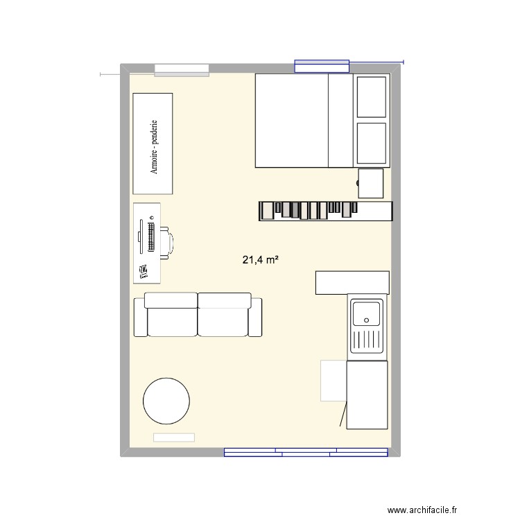STUDIOLN. Plan de 1 pièce et 21 m2