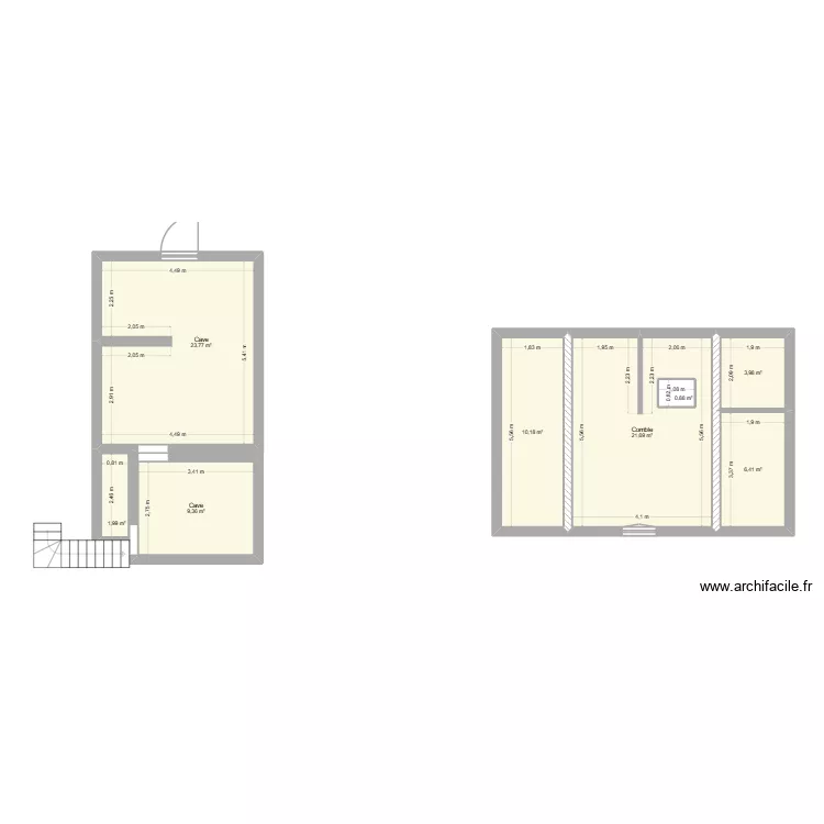 COLOMBAGE combe et sous-sol. Plan de 8 pièces et 79 m²
