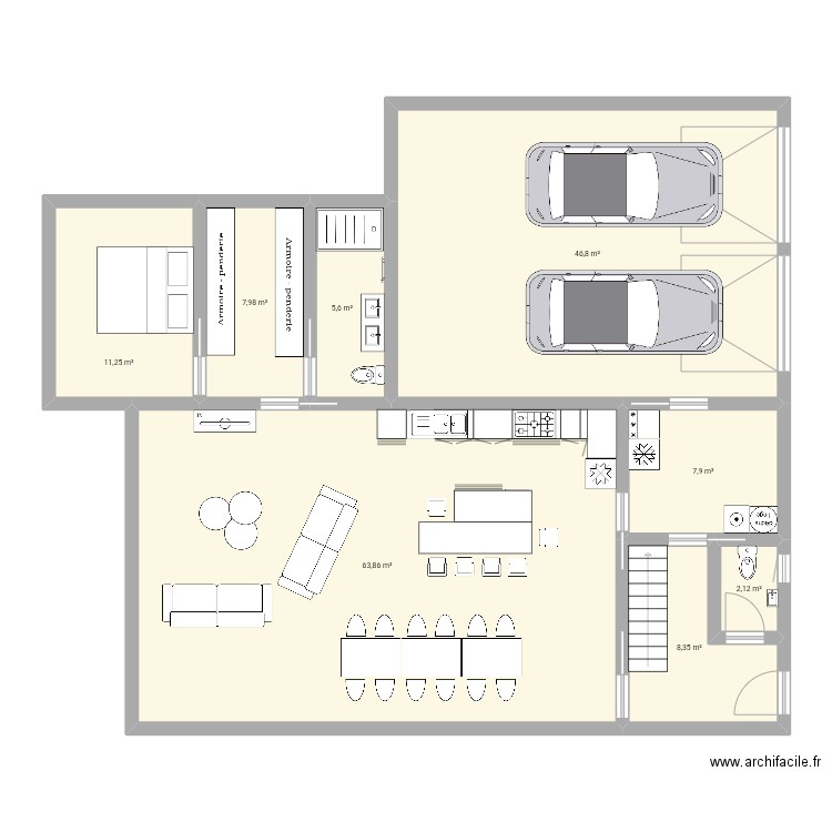 Maison 34. Plan de 8 pièces et 154 m2