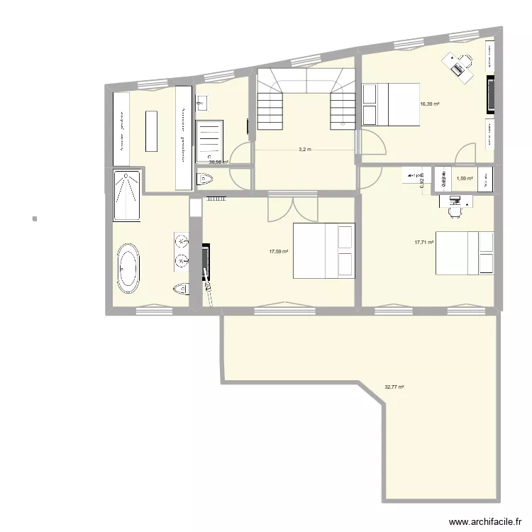 DH - 1er etage 28-06-26. Plan de 6  et 123 m²