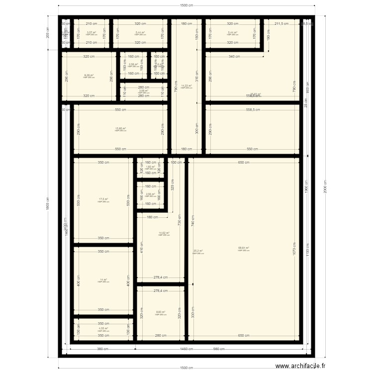 Similation. Plan de 20 pièces et 257 m2