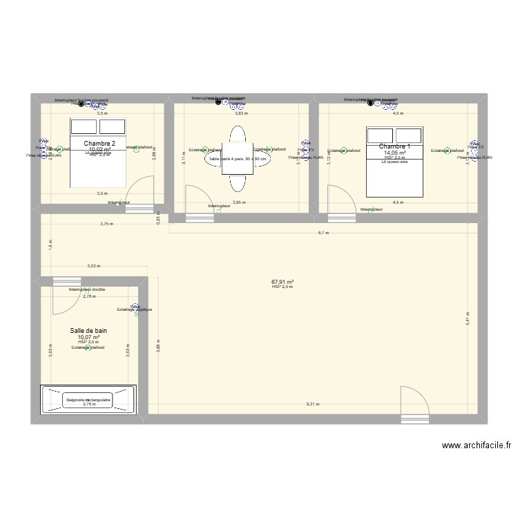 sebastopole. Plan de 4 pièces et 102 m2