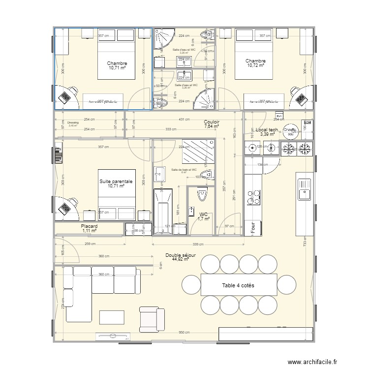 PROJET 6 120 m2. Plan de 12 pièces et 106 m2