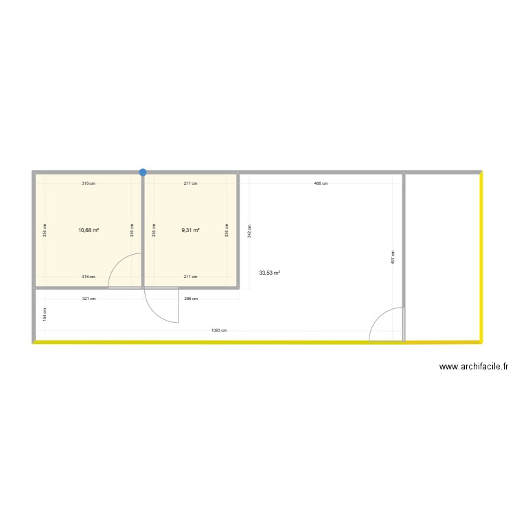 Fromagerie avant. Plan de 3 pièces et 54 m2