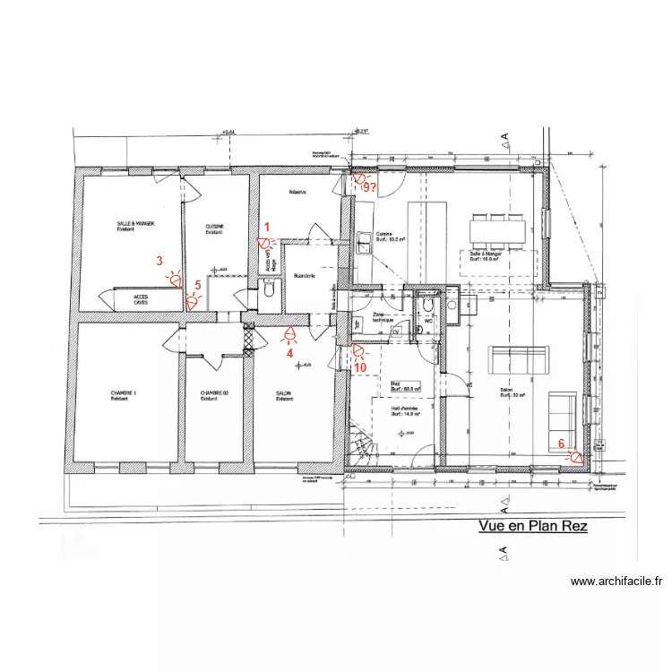 Rez de chauss&eacute;e alarme. Plan de 