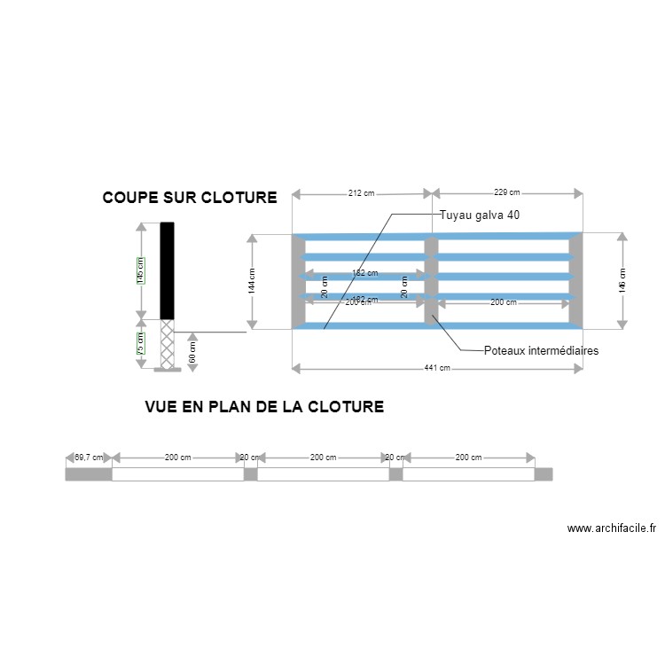 DETAIL CLOTURE. Plan de 8 pièces et 4 m2