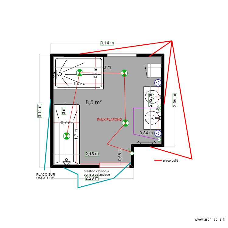 LE NORMAND . Plan de 1 pièce et 9 m2