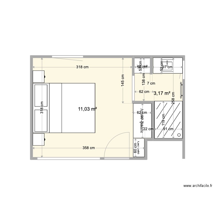 titre. Plan de 2 pièces et 14 m2