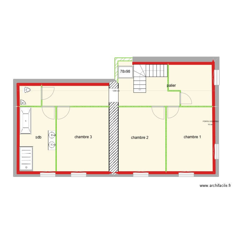 CLAVEAU etage. Plan de 8 pièces et 76 m2