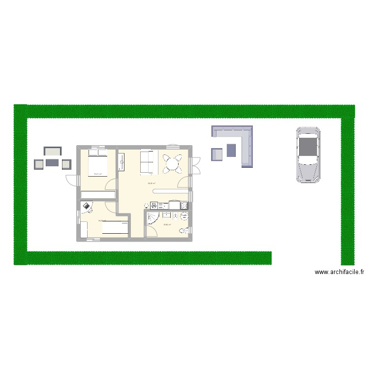 maison ind 50m². Plan de 4 pièces et 49 m2