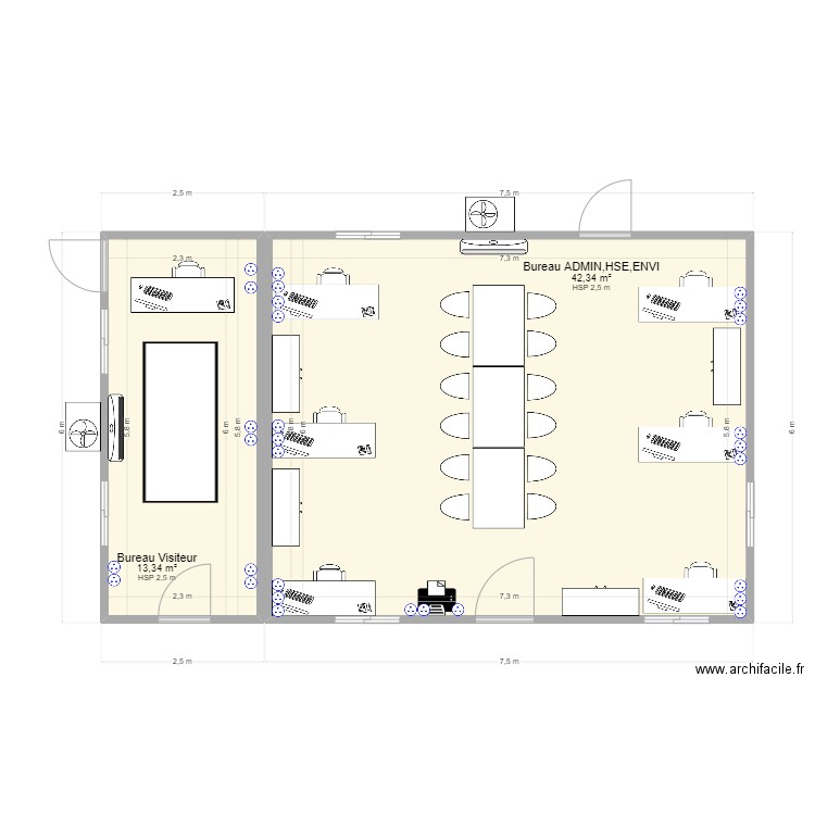 Bureau Admin, HSE, Envi. Plan de 2 pièces et 56 m2