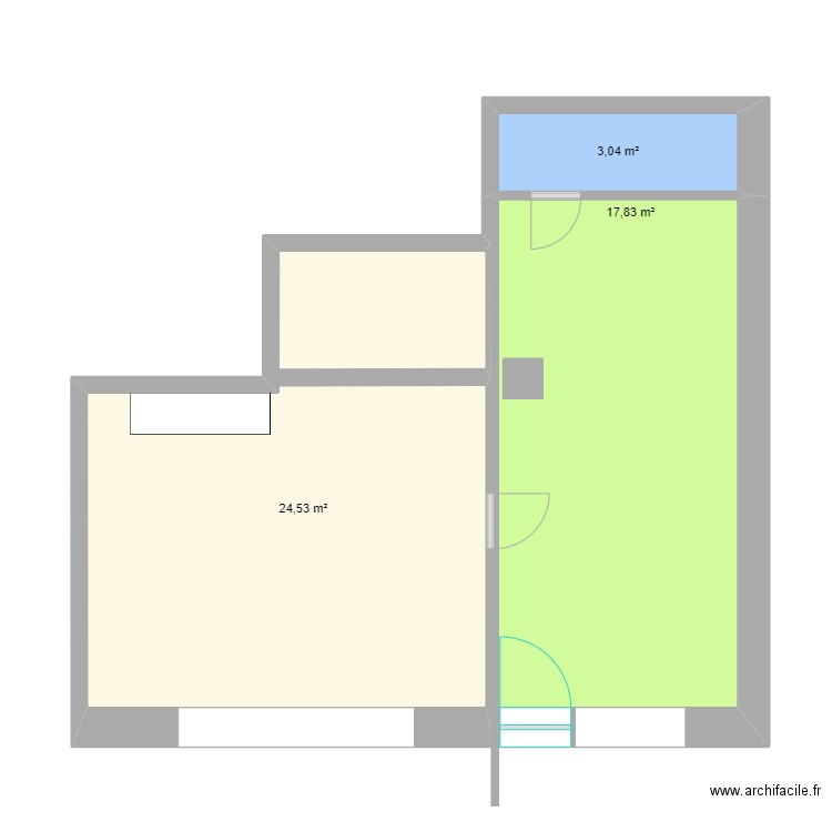 208_v3. Plan de 3 pièces et 45 m2