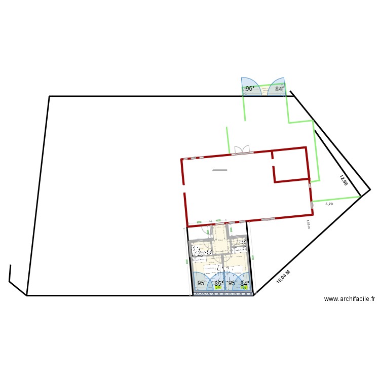 Rectangle 2 Ch 35 M2. Plan de 6 pièces et 37 m2