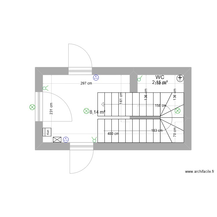 entrée. Plan de 2 pièces et 10 m2