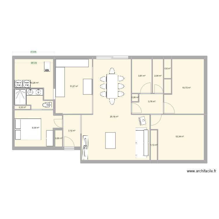 Plan maison - V1. Plan de 15 pièces et 98 m2