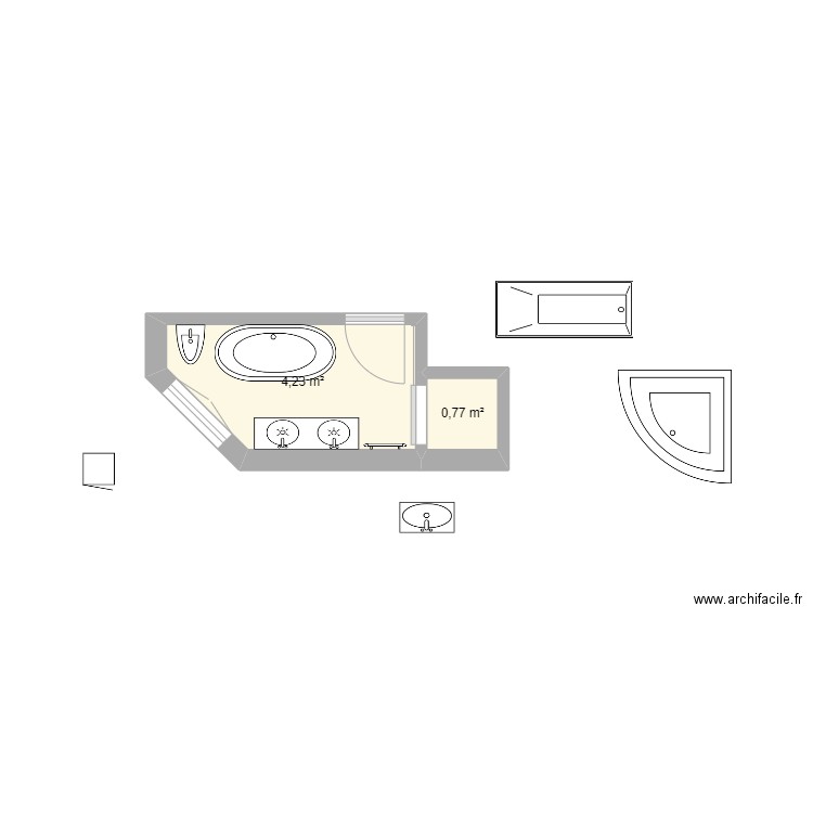 Salle de bain. Plan de 2 pièces et 5 m2