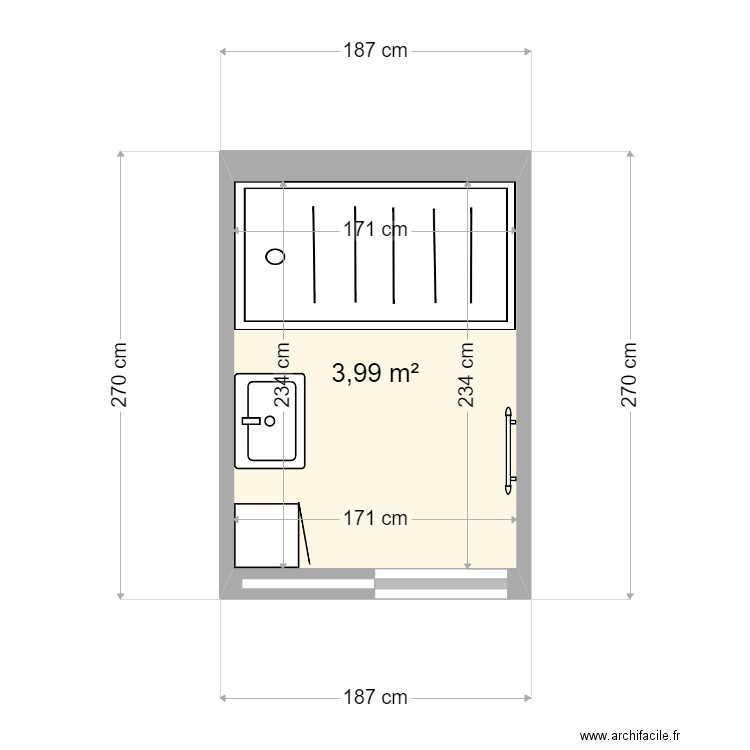 Salle de bain Projet. Plan de 1 pièce et 4 m2
