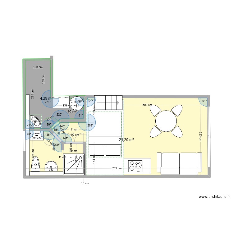 studio V4. Plan de 2 pièces et 26 m2