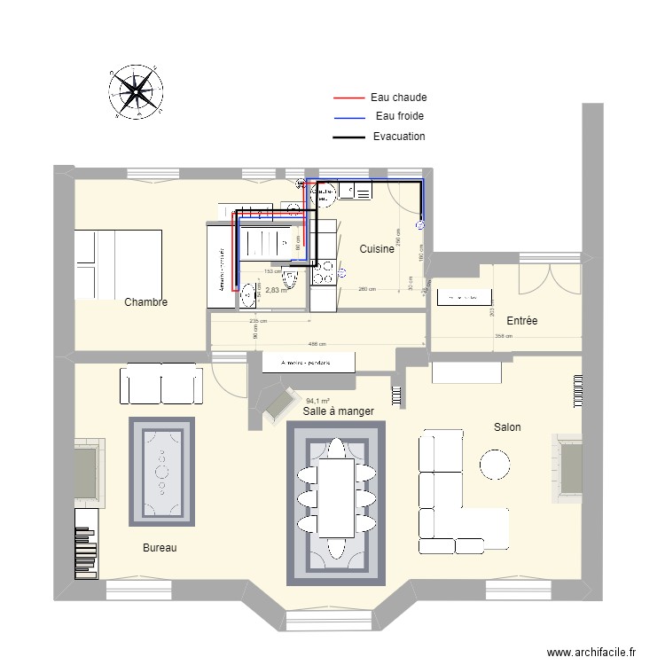 Plan Pabro surface. Plan de 2 pièces et 97 m2