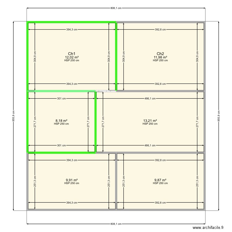 Essaie. Plan de 6 pièces et 65 m2