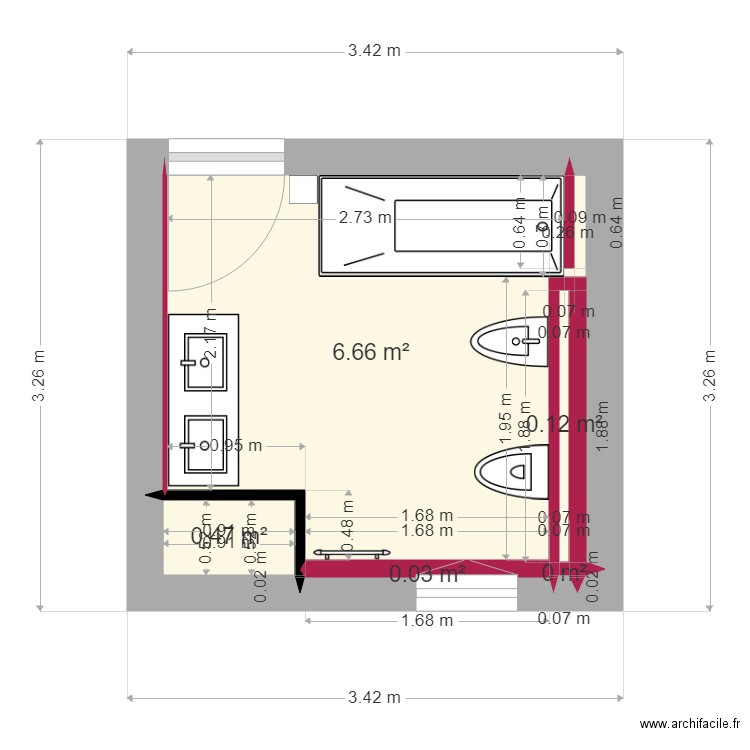 negre sdb 1 er. Plan de 5 pièces et 7 m2