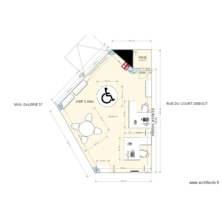 CELLULE 11 12. Plan de 3 pièces et 43 m2