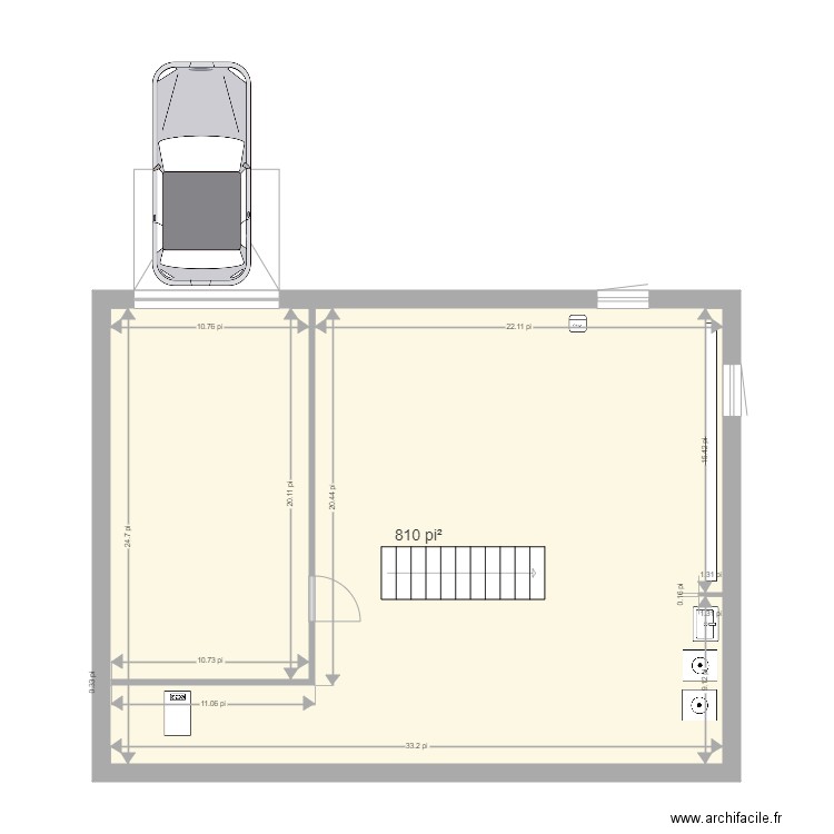 PLAN SOUS SOL KIKA 3 PIEDS. Plan de 1 pièce et 75 m2