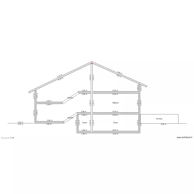 maison - coupe existant. Plan de 