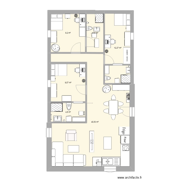 plan maison jo 3 sportifs. Plan de 6 pièces et 80 m2