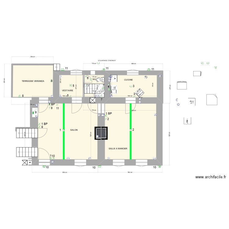 PLANRDC6 ELECTRICITE. Plan de 7 pièces et 69 m2