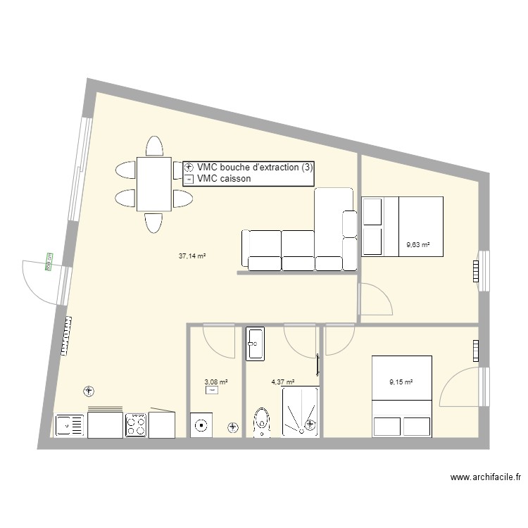 seb maison 4 vmc. Plan de 5 pièces et 63 m2