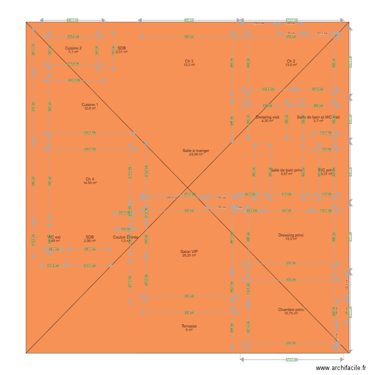 Maman Ferdy toiture . Plan de 46 pièces et 480 m2