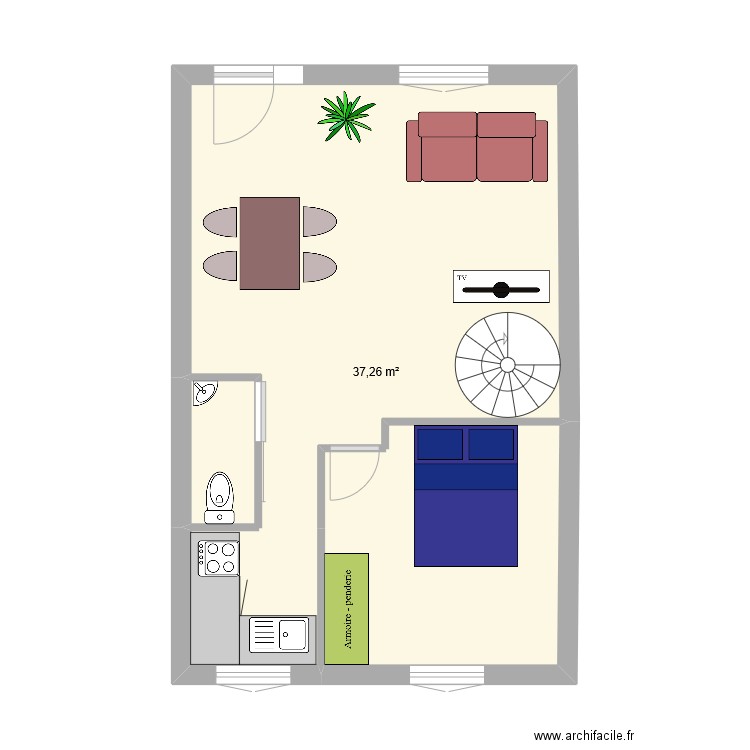 Clos Lot 2 RDC. Plan de 1 pièce et 37 m2