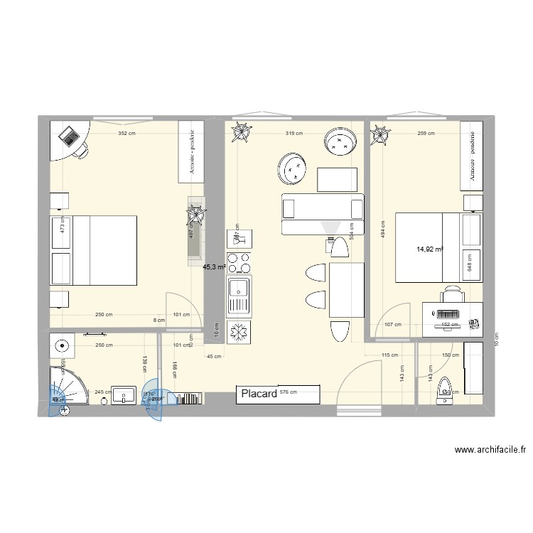 28 FelixViallet - Plan T2 v2. Plan de 2 pièces et 60 m2