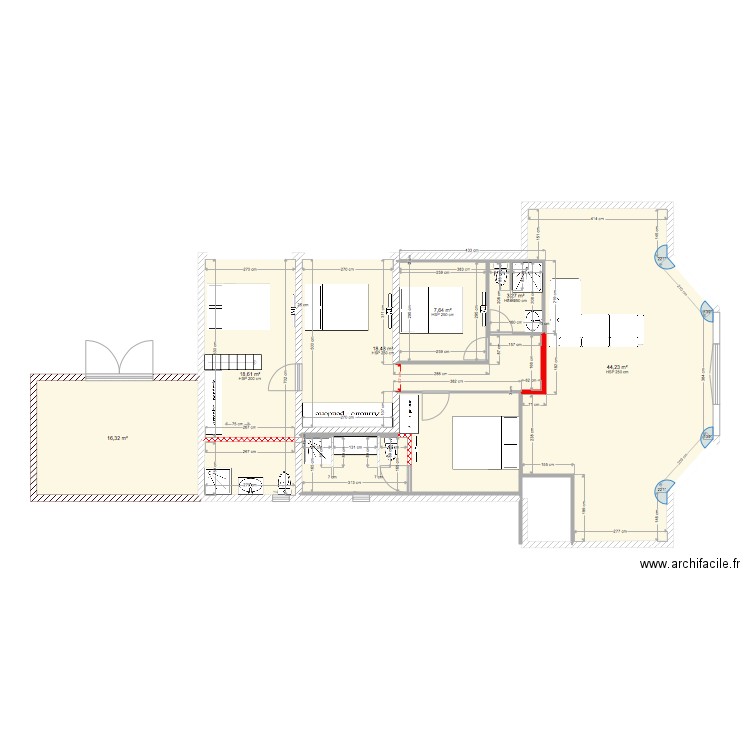 lebordelou. Plan de 8 pièces et 123 m2