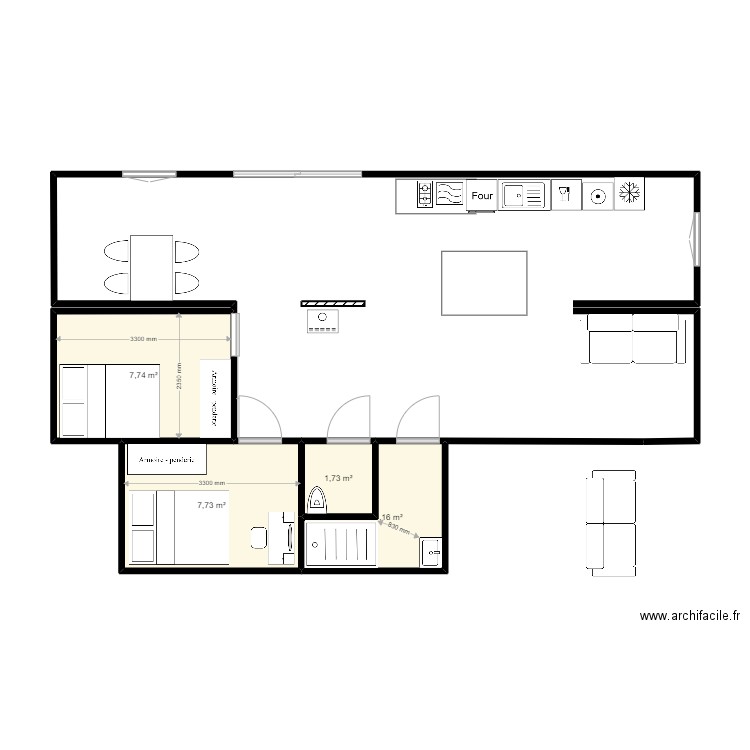 Maison container plan 5. Plan de 4 pièces et 21 m2