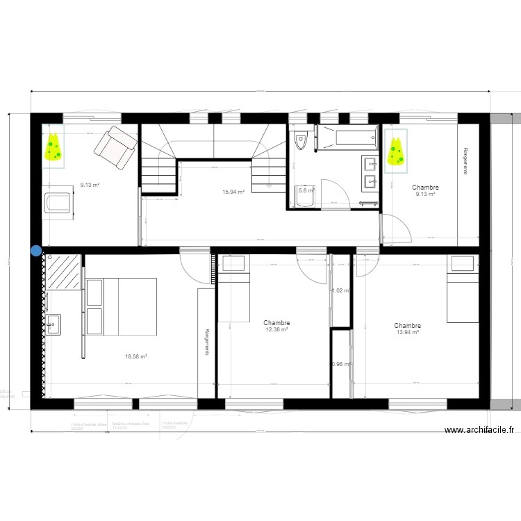 Projet Spinelli SDB PARENTS ETAGE P2. Plan de 0 pièce et 0 m2