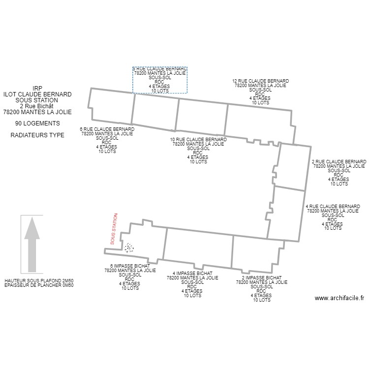 BICHAT . CLAUDE BERNARD. Plan de 0 pièce et 0 m2